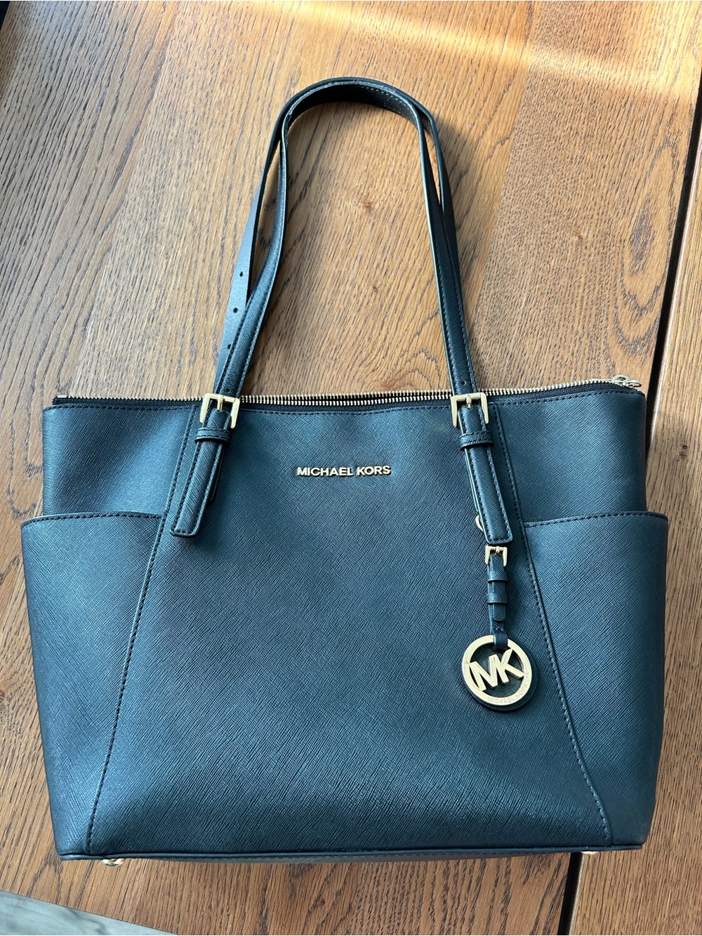 Michael Kors Black Saffiano Leather Tote with Gold Hardware